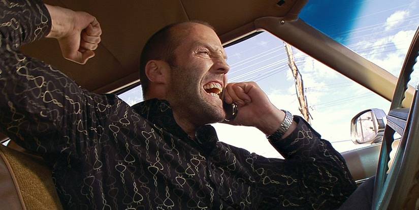 Chev Chelios,
played by Jason Statham,
shouts into a phone while sitting in a car in 'Crank'.