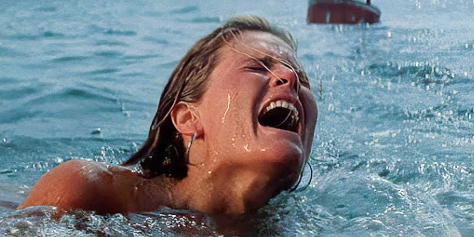 Close-up of a woman screaming in Jaws