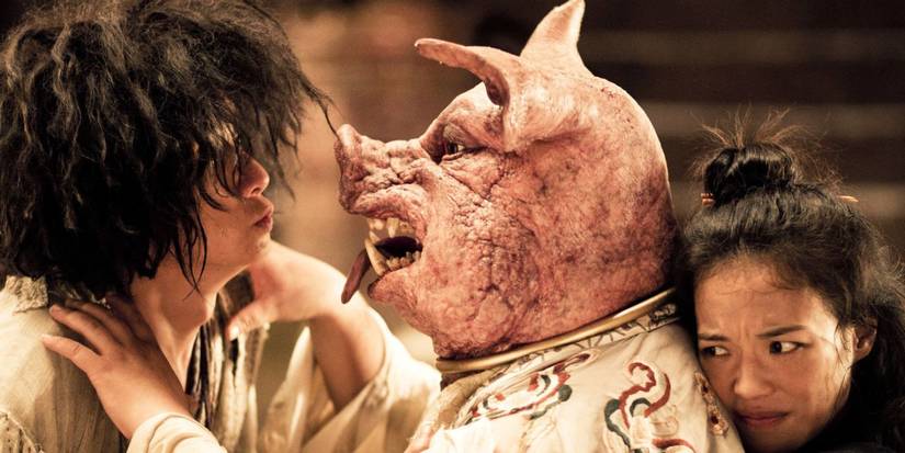 Wen Zhang and Shu Qi fighting a pig demon in 'Journey to the West: Conquering the Demons'