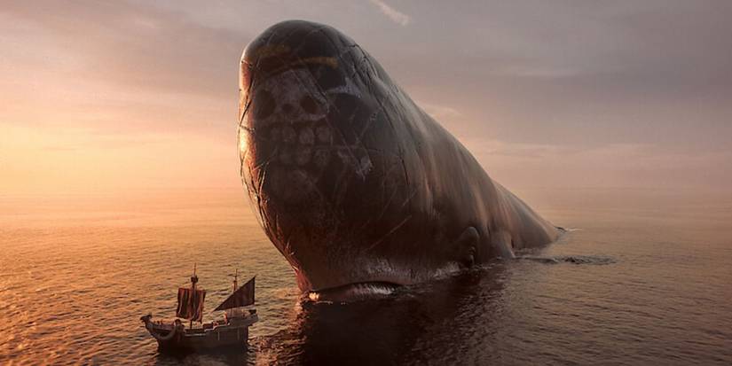 Laboon, a baleia gigante com um chapéu de pirata pintado, em One Piece.