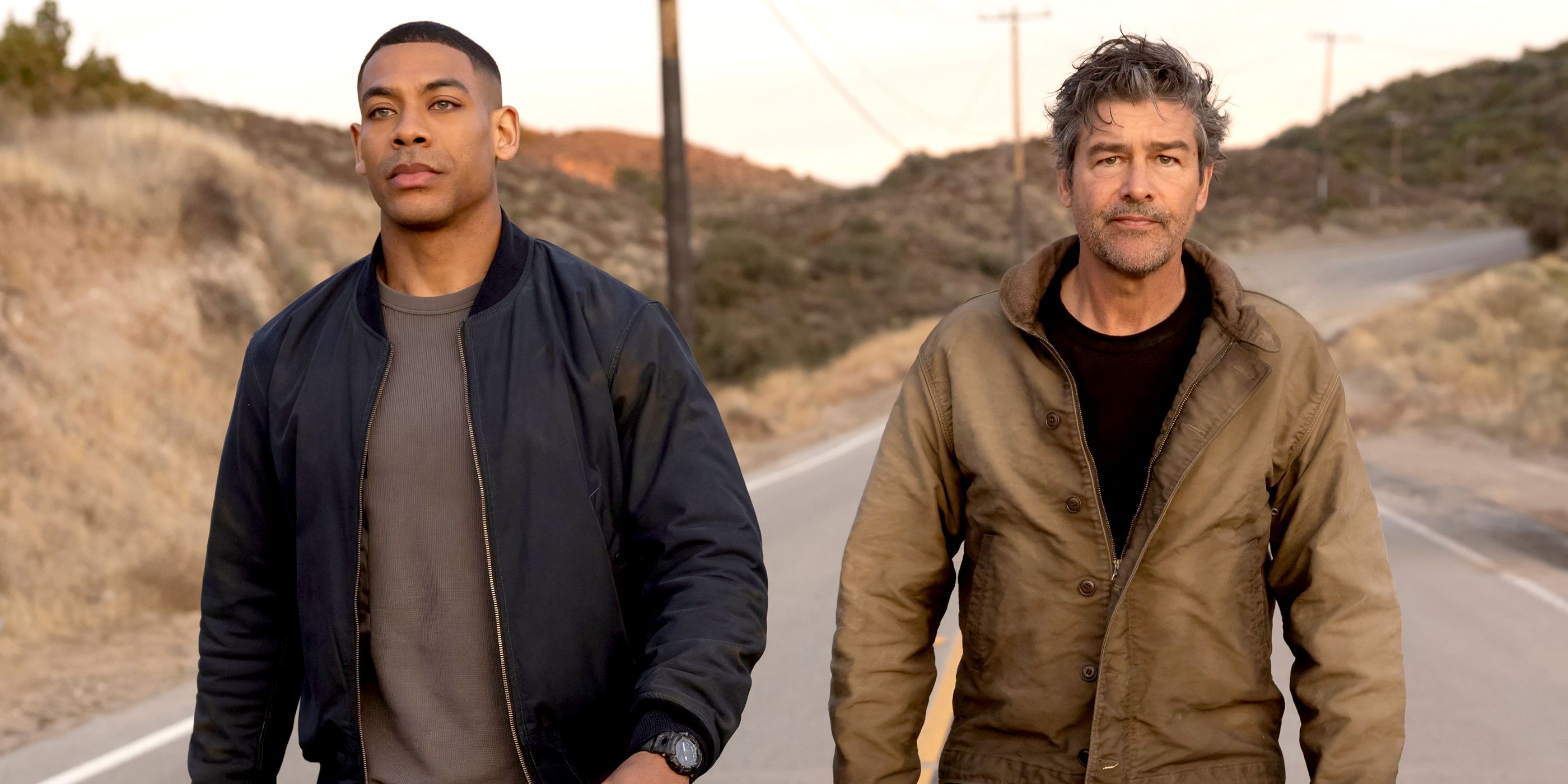 Kyle Chandler and Aaron Pierre as Hal Jordan and John Stewart in Lanterns.