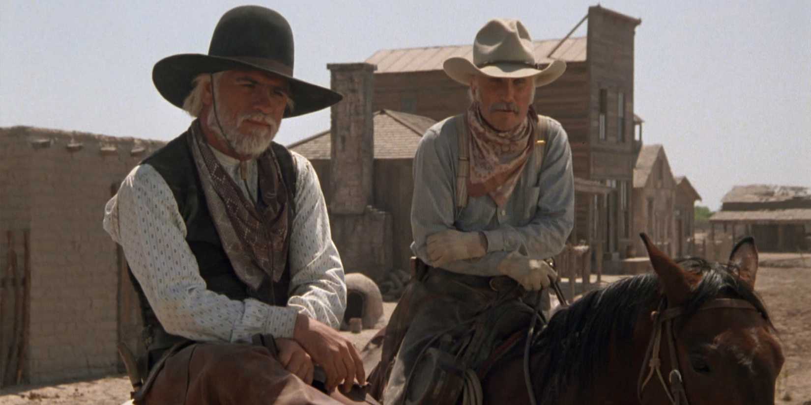 Tommy Lee Jones as Captain Woodrow F. Call and Robert Duvall as Augustus "Gus" McCrae in 'Lonesome Dove'
