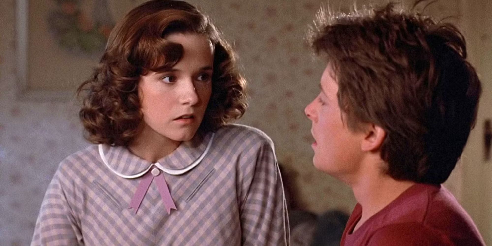 Lorraine Baines (Lea Thompson) with Marty McFly (Michael J. Fox) in 'Back to the Future'