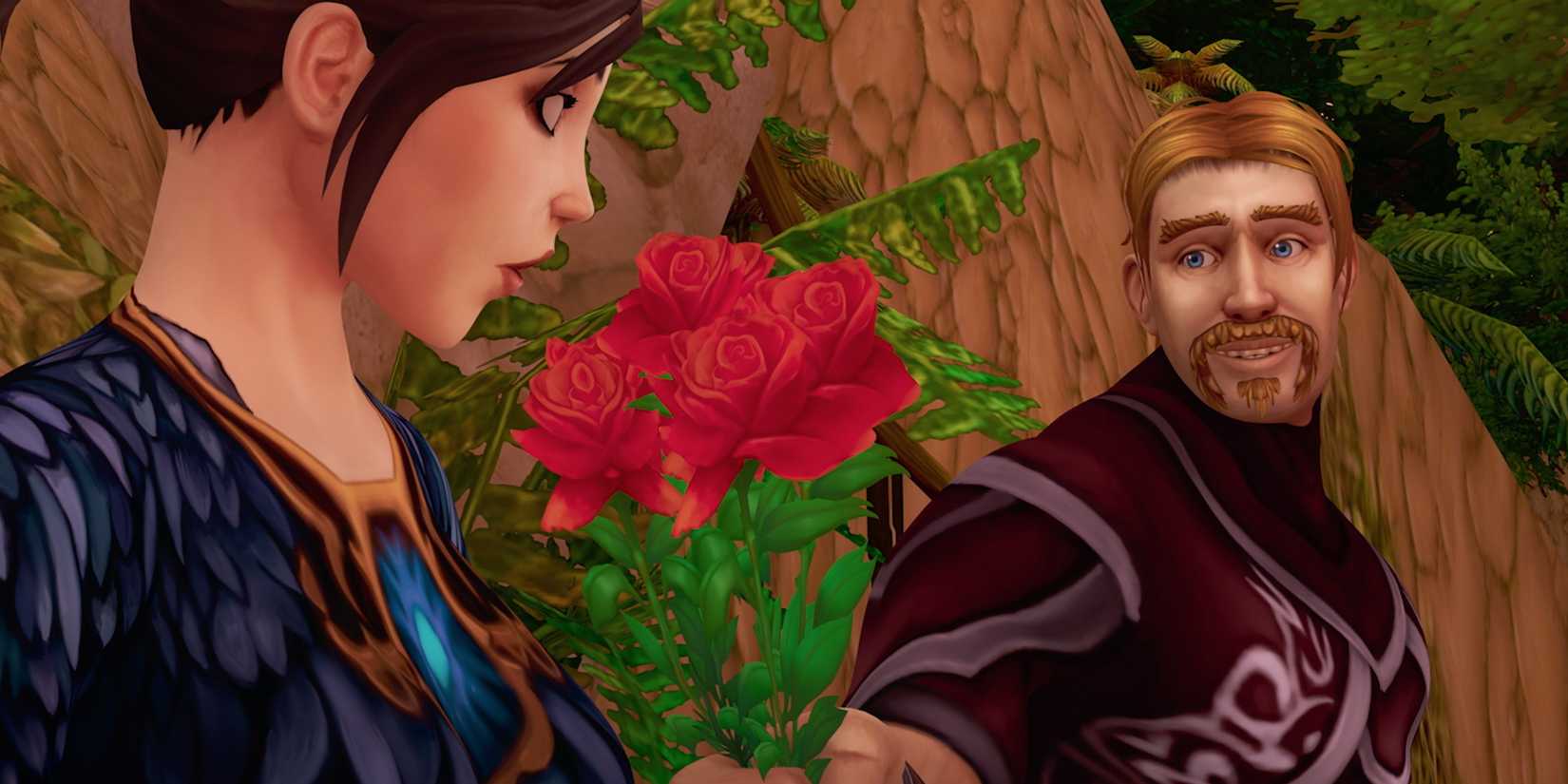 Man giving woman flowers in 'The Remarkable Life of Ibelin'