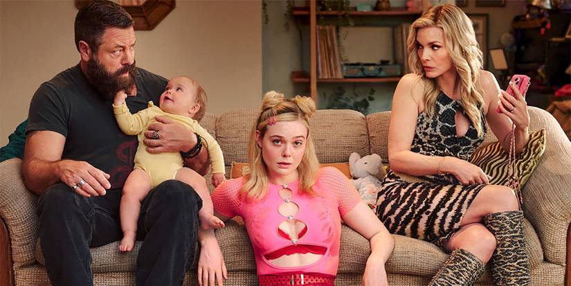 The family sitting around the living room in Margo's Got Money Troubles.