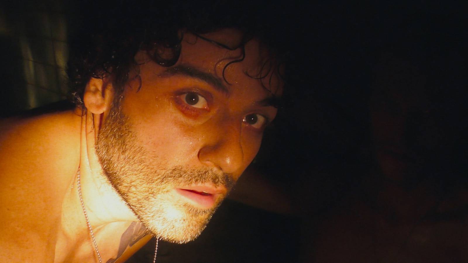Oscar Isaac lit by a flashlight in Annihilation