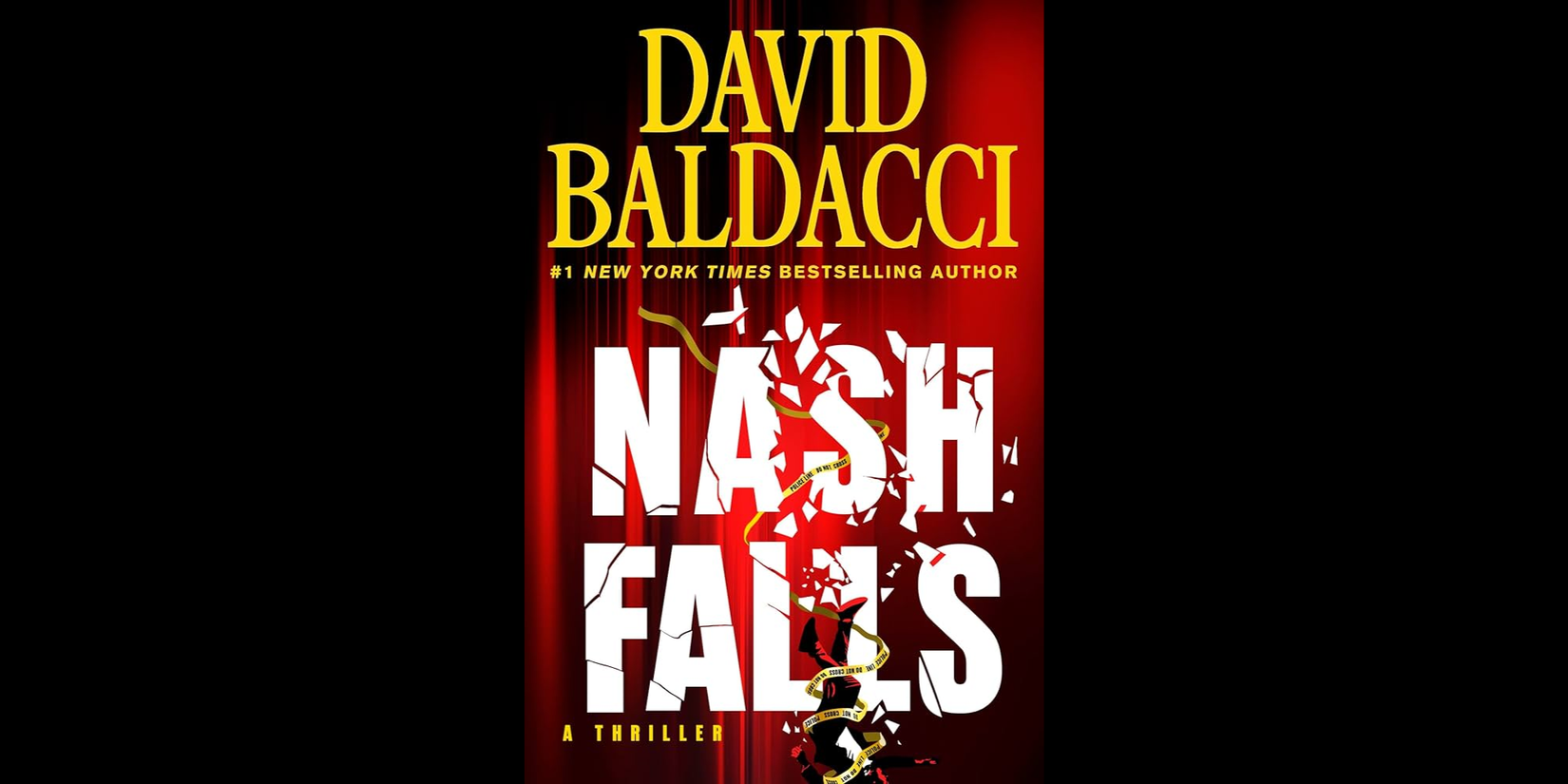 A white text of the title on the book cover of 'Nash Falls'