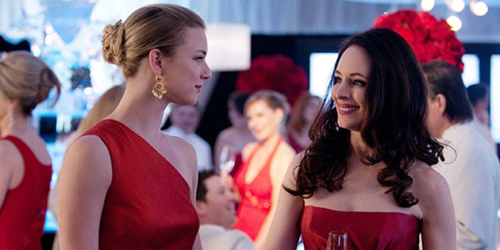 Emily Thorne and Victoria Grayson at a ball together wearing red dresses in Revenge