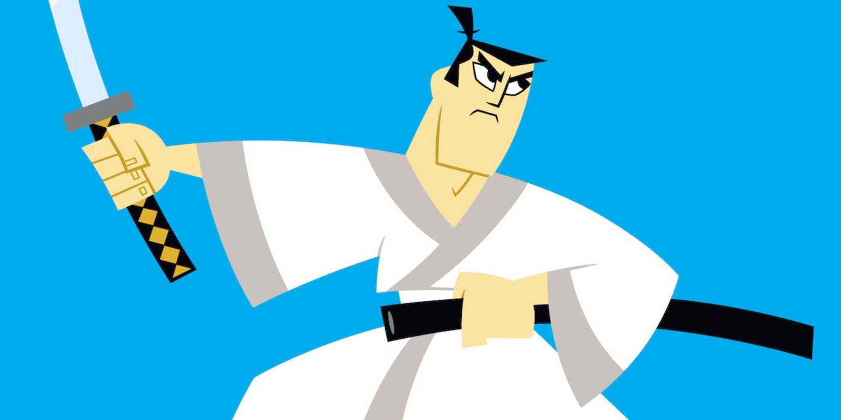 Samurai Jack against a blue background