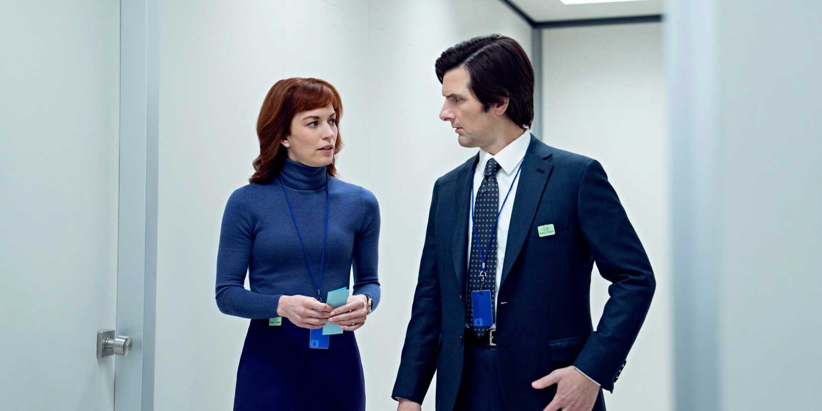 Britt Lower and Adam Scott in Severance