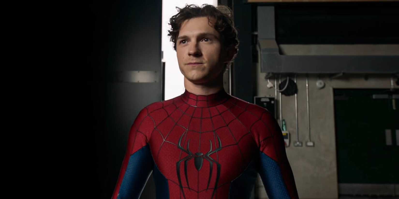 Tom Holland standing in costume without his mask for Spider-Man Brand New Day