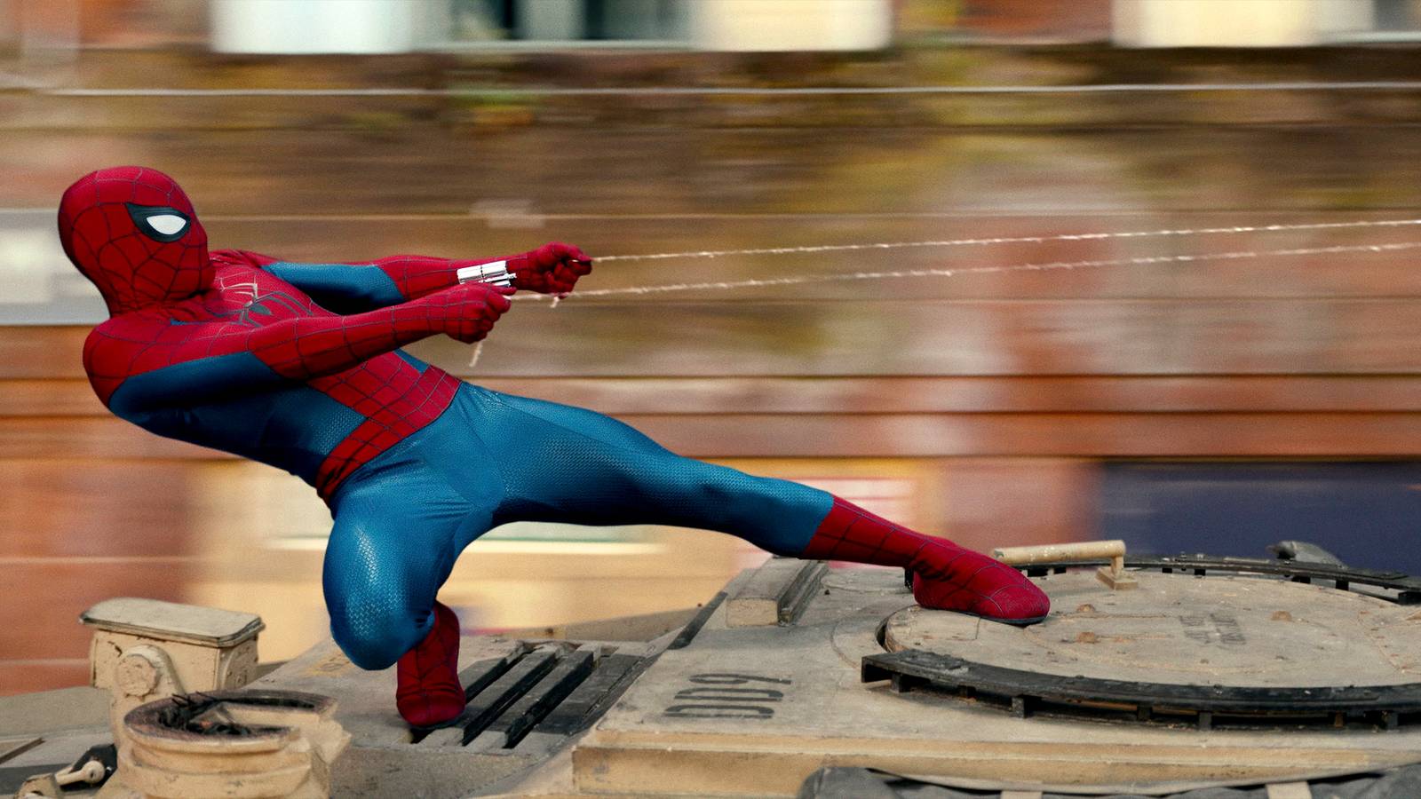 Spider-Man pulling something with his web in Spider-Man: Brand New Day