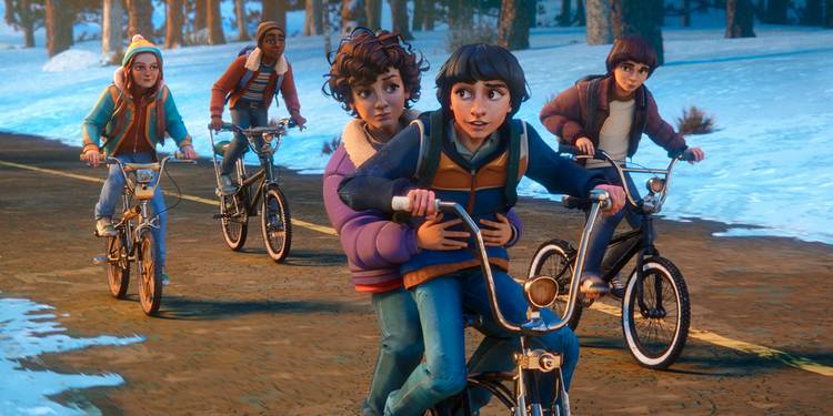 Eleven and Mike on a bike in Stranger Things: Tales from '85