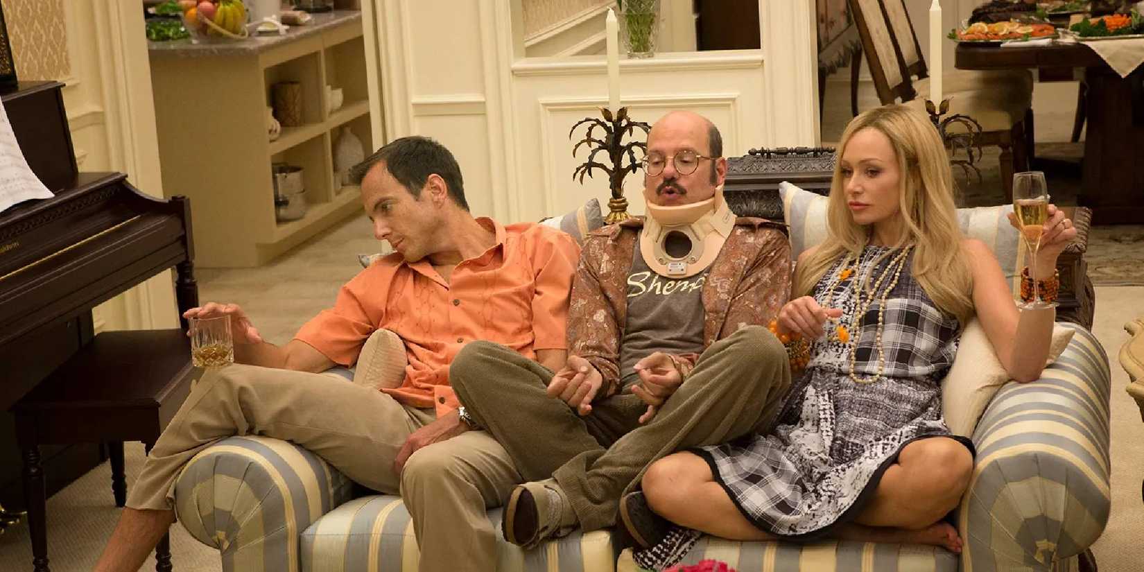 The cast of The Increasingly Poor Decisions of Todd Margaret all sitting together in a sofa