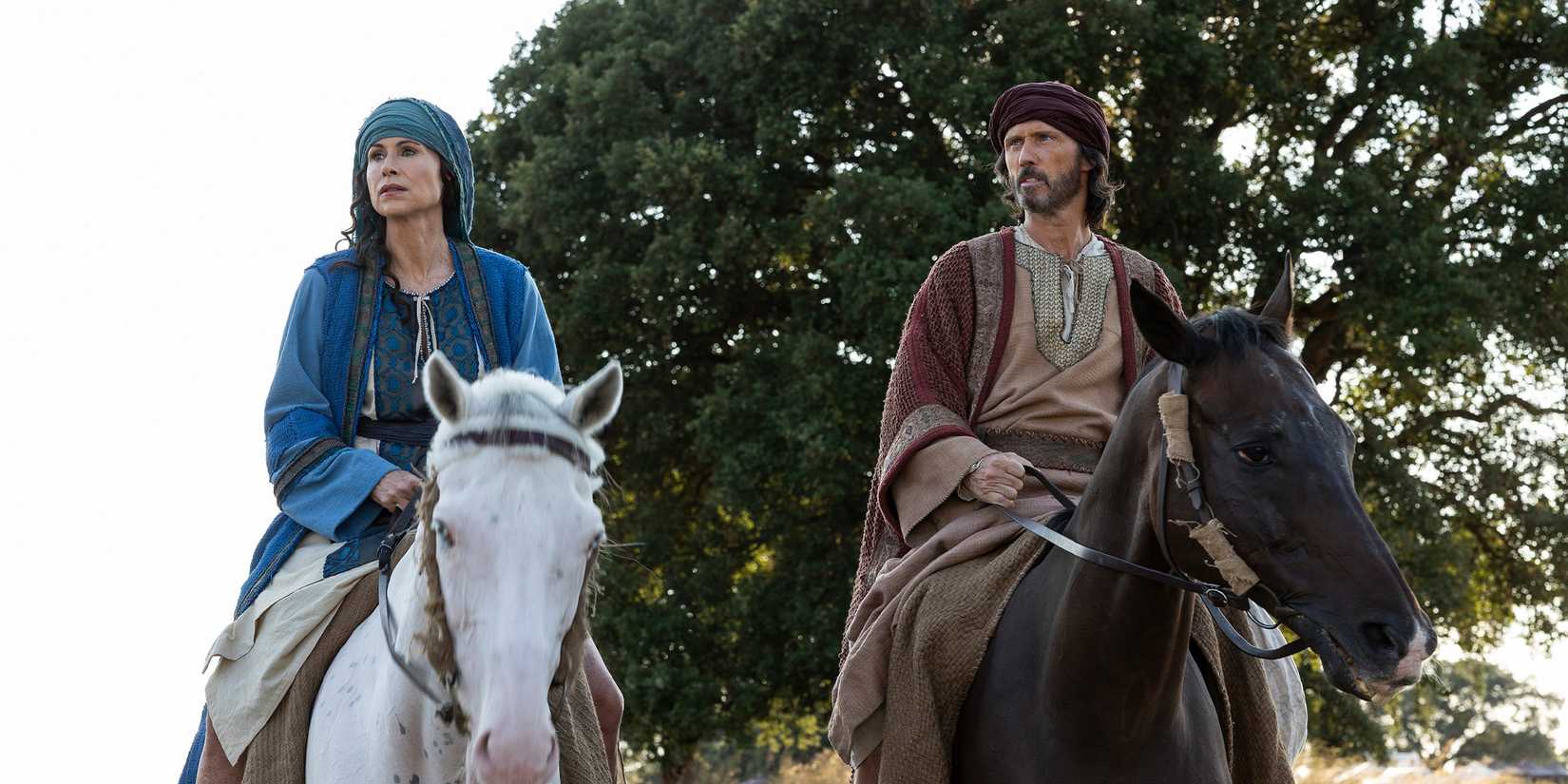 Sarah (Minnie Driver) and Abraham (Jeffrey Donovan) on horseback in 'The Faithful: Women of the Bible'