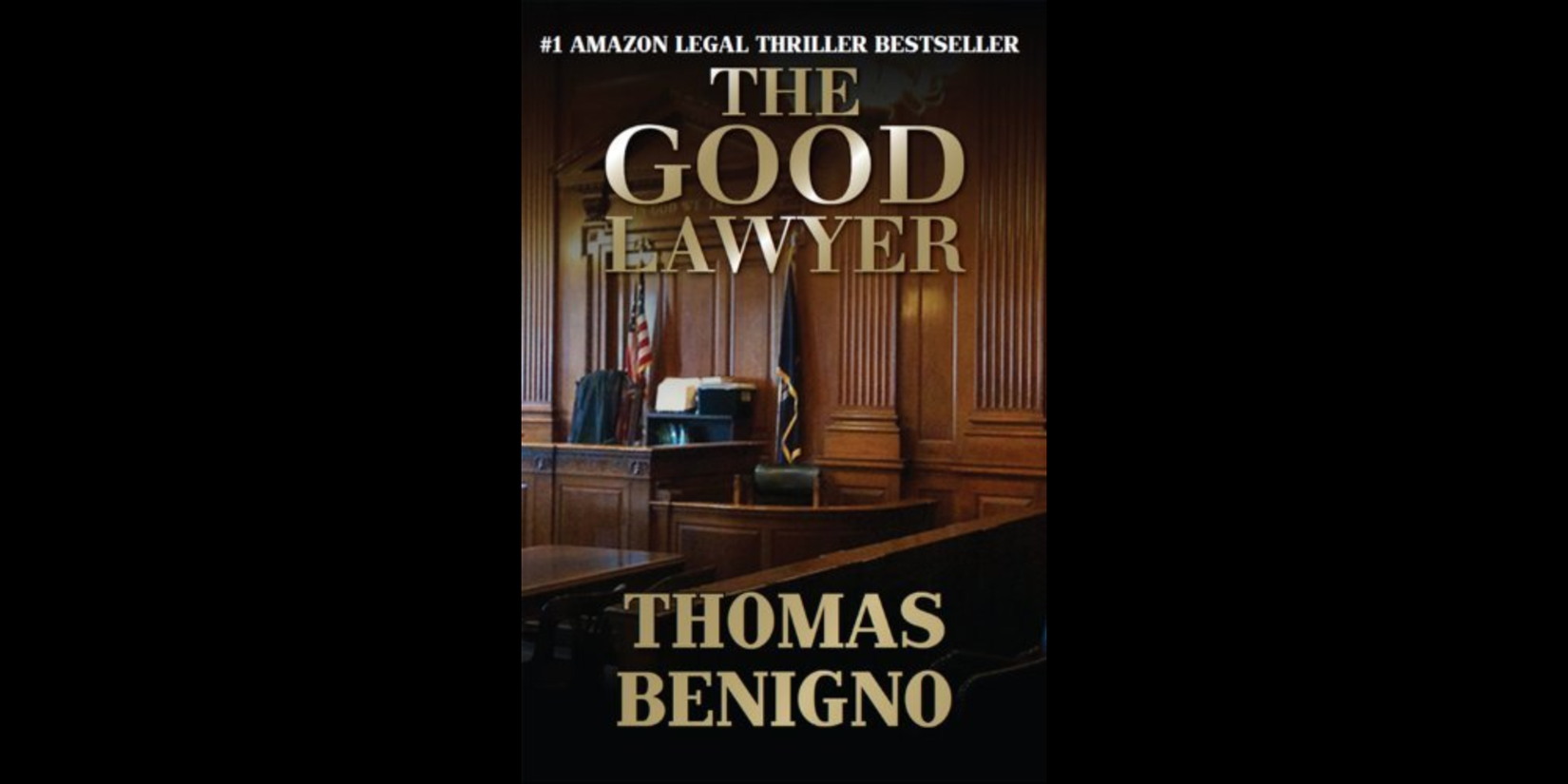 An image of the courtroom on the book cover of 'The Good Lawyer'