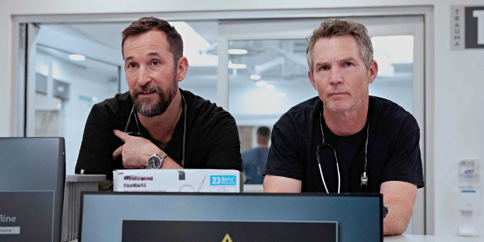 Noah Wyle and Shawn Hatosy in The Pitt Season 2