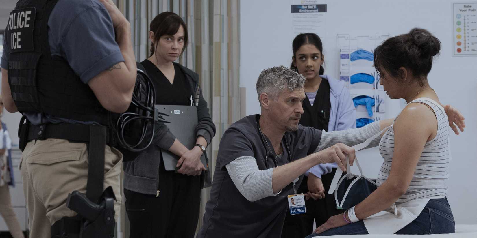 Nurse Jesse treats a patient with an ICE agent watching in 'The Pitt' Season 2.