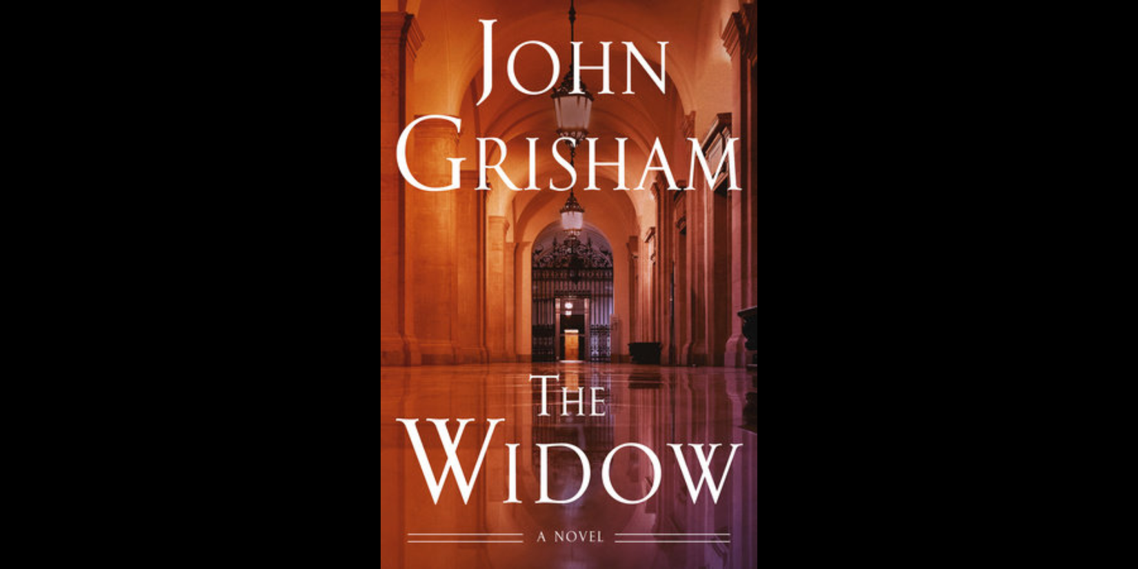 An indoor shot of a building corridor on the book cover of 'The Widow'
