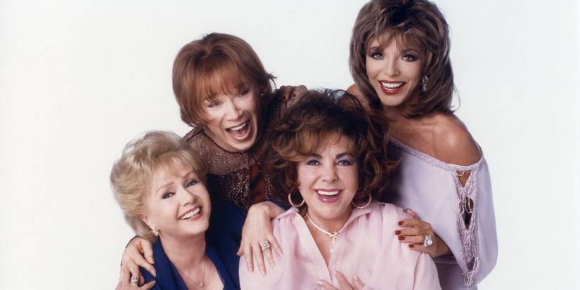 Debbie Reynolds, Shirley MacLaine, Elizabeth Taylor, and Joan Collins in These-Old-Broads