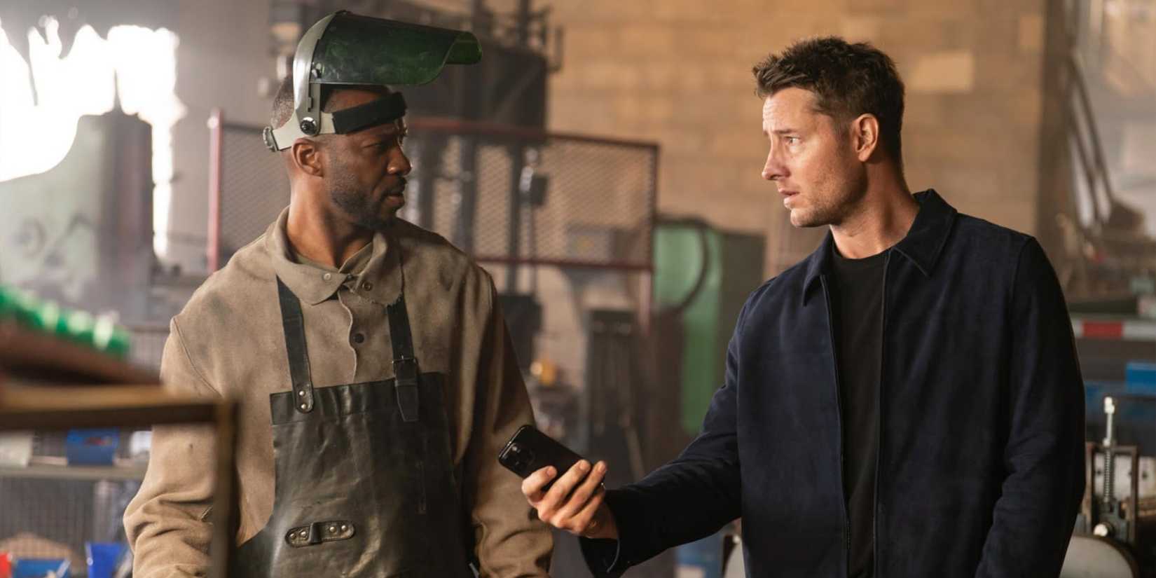 Colter Shaw (Justin Hartley) meets with Bill Henderson (Reggie Watkins) in the 'Tracker' episode "No Good Deed"