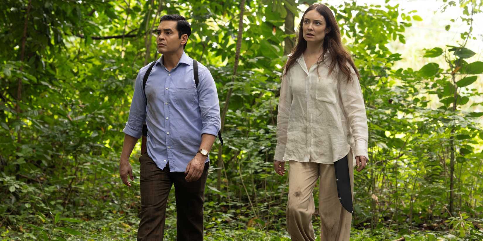 Ramon Rodriguez as Will Trent in the rainforest of Puerto Rico with Mallory Jansen in Will Trent Season 4