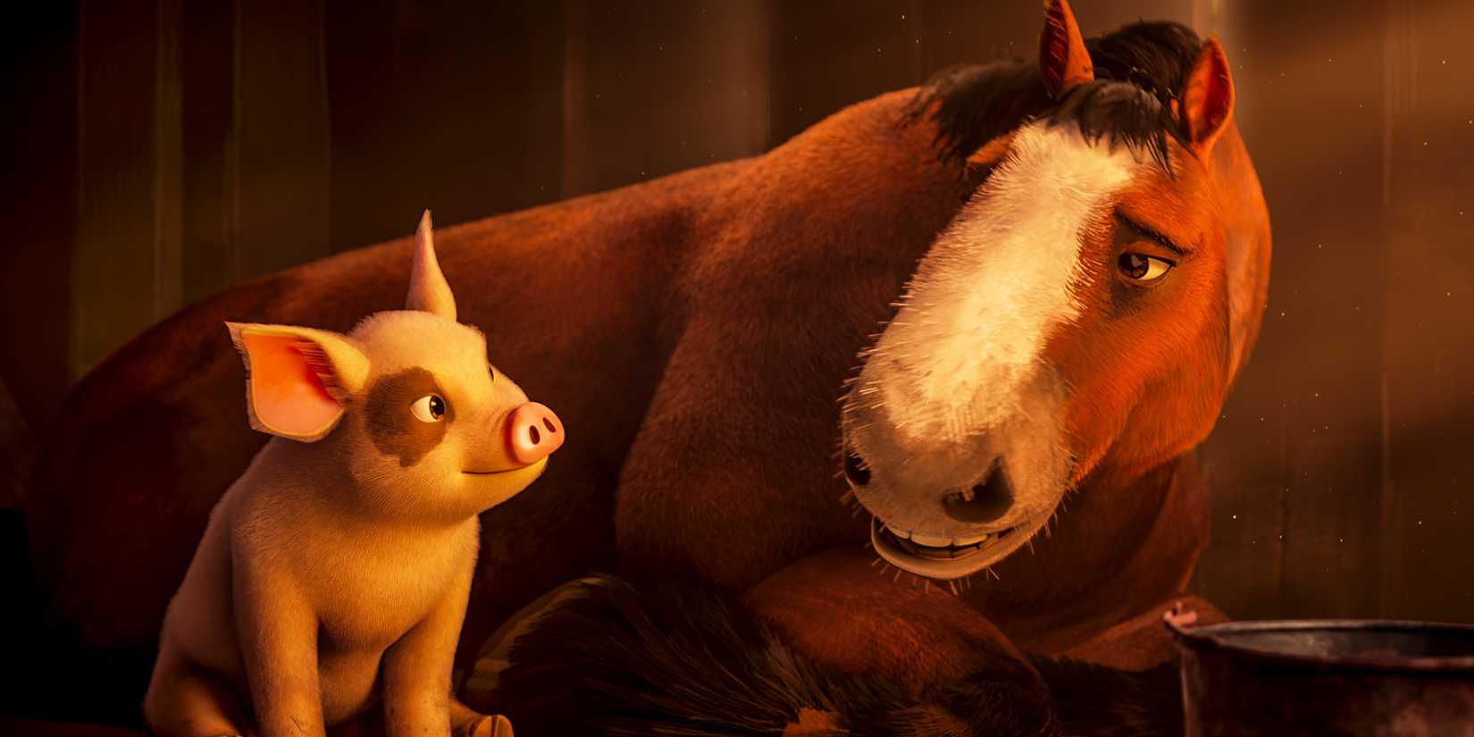 Still of Lucky and Boxer in Animal Farm (2026).