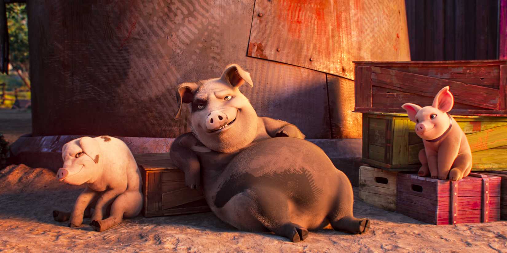 Still of Squealer, Napoleon, and Lucky in Animal Farm (2026).