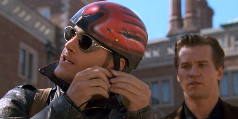 Dick Grayson (Chris O'Donnell) riding away from Bruce Wayne (Val Kilmer) in 'Batman Forever.'