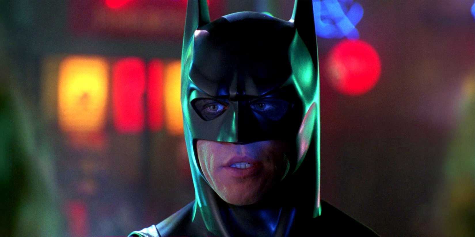 Batman (Val Kilmer) in downtown Gotham City in 'Batman Forever.'
