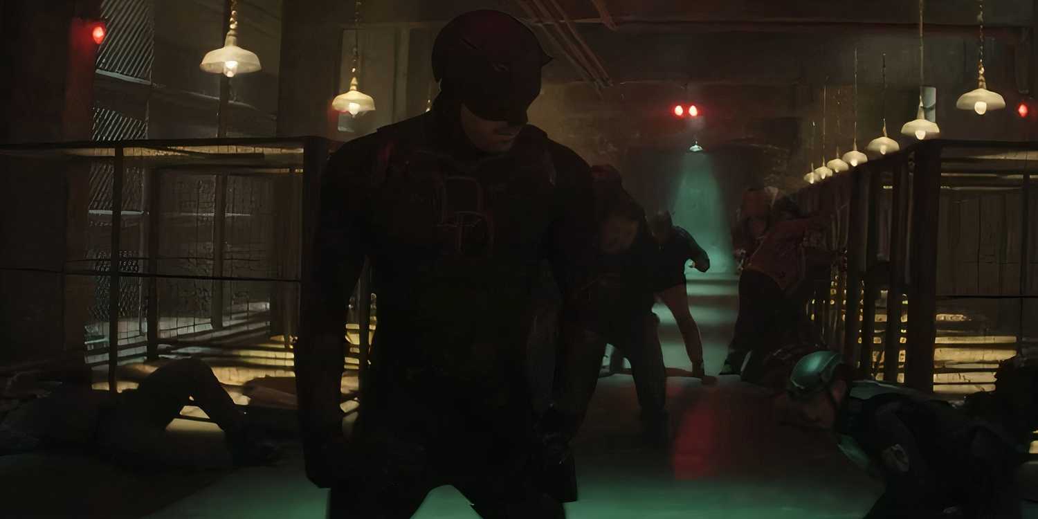 Daredevil looking over his shoulder in a prison in Daredevil: Born Again Season 2