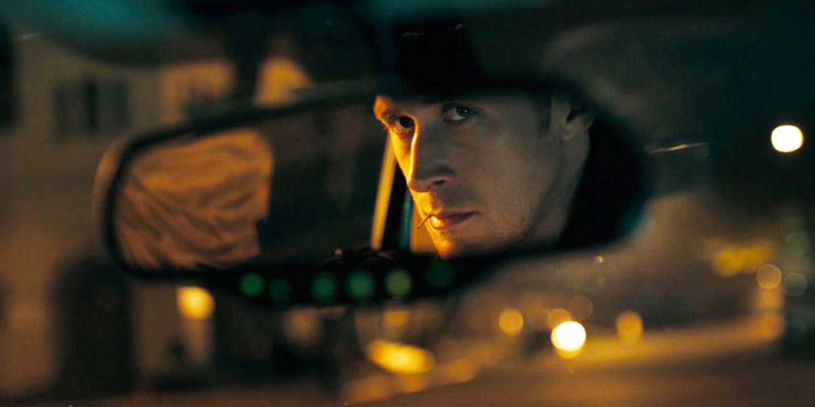 Drive - 2011 - The Driver (Ryan Gosling) looks in his rearview mirror
