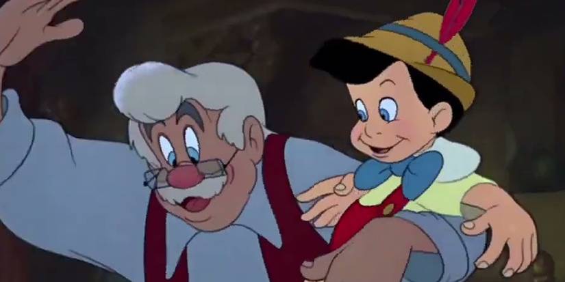 Gepetto with real boy Pinocchio in 'Pinocchio' (1940)
