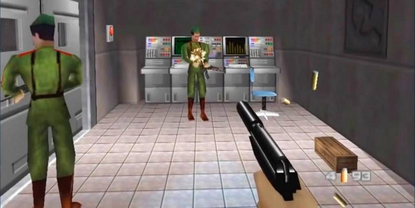 A gun pointed at an agent in GoldenEye 007