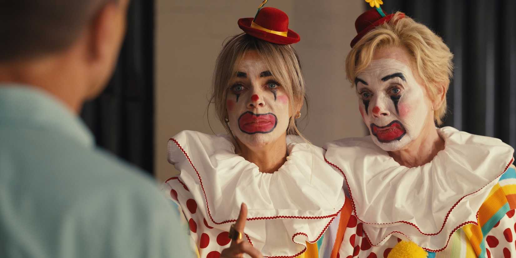 Kaitlin Olson's DJ and Jean Smart's Deborah Vance in clown makeup in Hacks Season 5