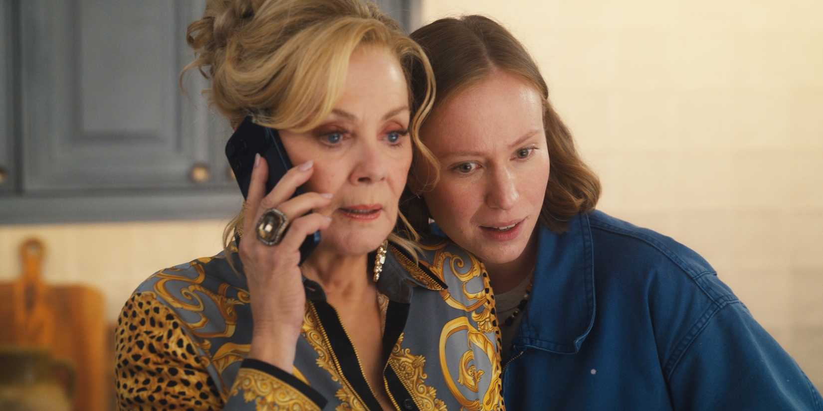 Jean Smart's Deborah on the phone with Hannah Einbinder's Ava listening closely in Hacks Season 5