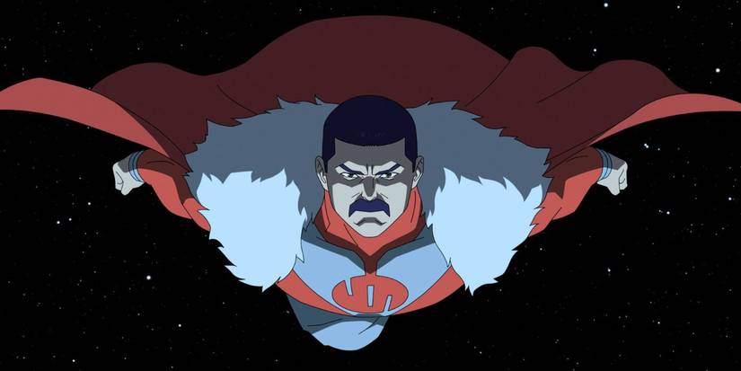 Thragg, voiced by Lee Pace, flying through space in Invincible Season 4.