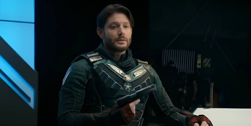 Jensen Ackles as Soldier Boy showing off his gun in The Boys