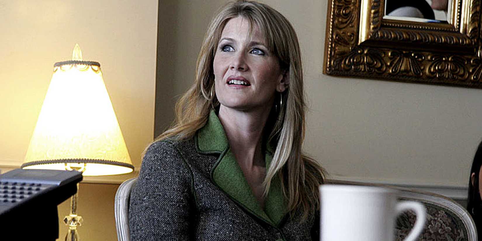 Laura Dern looking up and smiling in Inland Empire