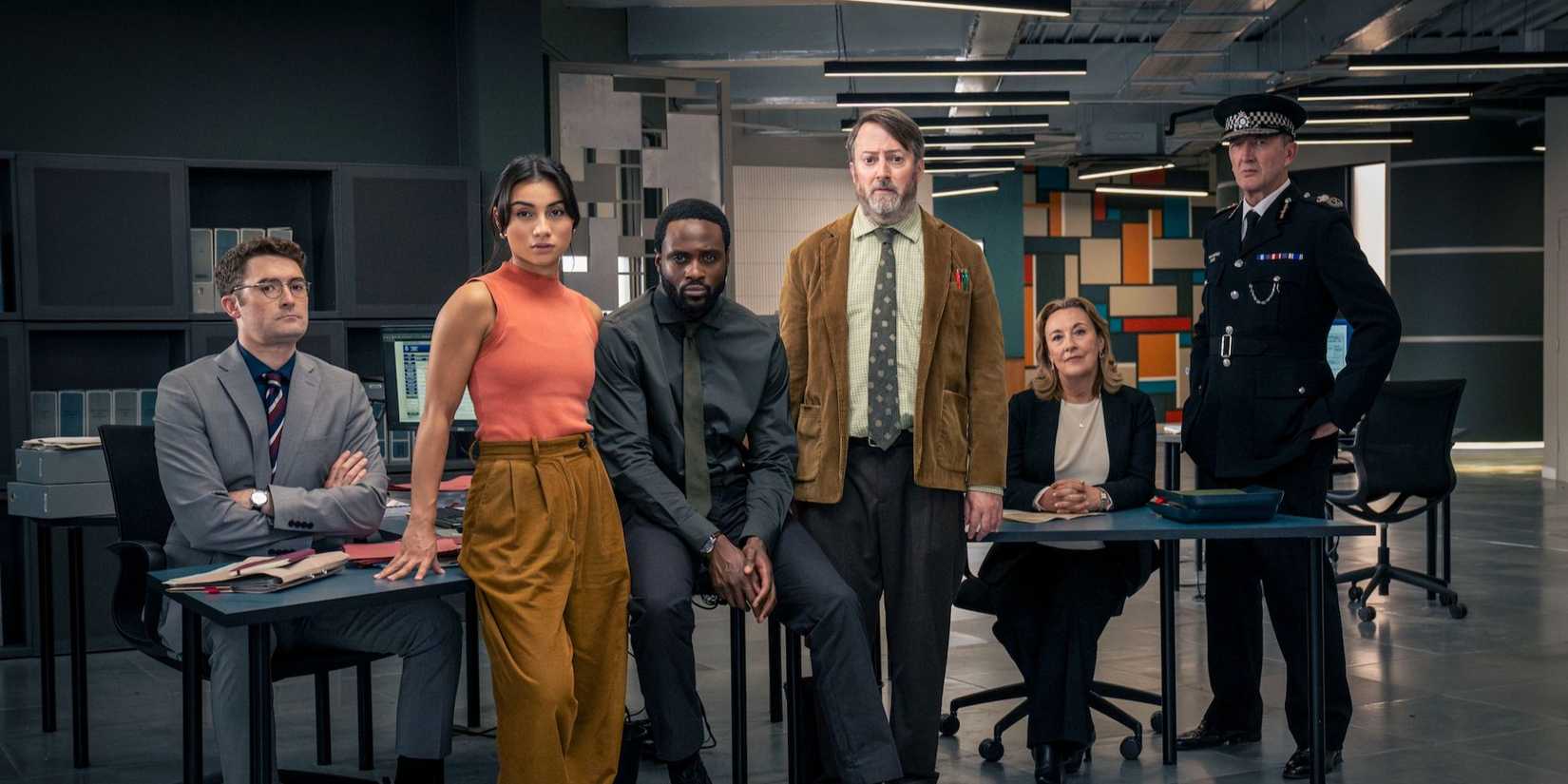 Ben Ashenden, Rumi Sutton, Dipo Ola, David Mitchell, Dorothy Atkinson, and Ralph Ineson in Ludwig Season 2.