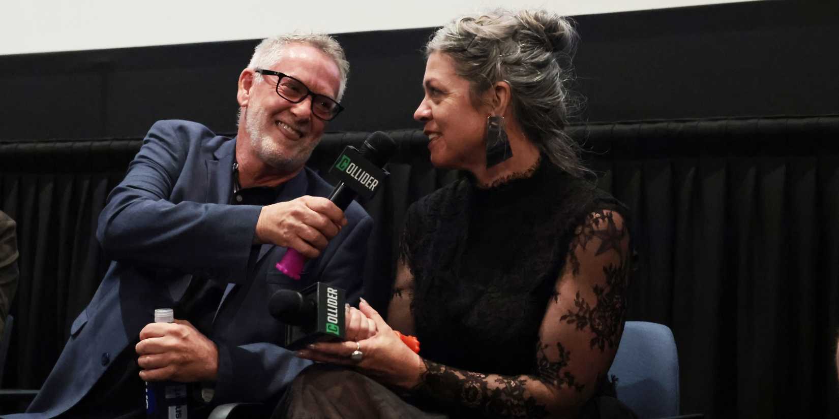 David Youse offers his microphone to Sarah Brandes at the Original Sound Q&A.