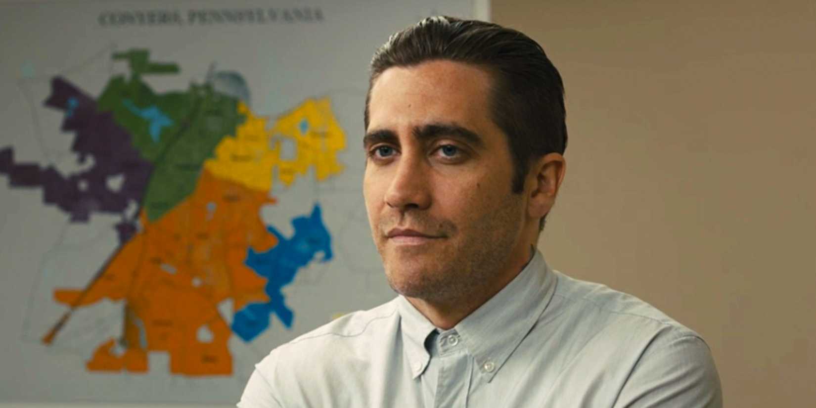 Detective Loki (Jake Gyllenhaal) in the police station in 'Prisoners.'