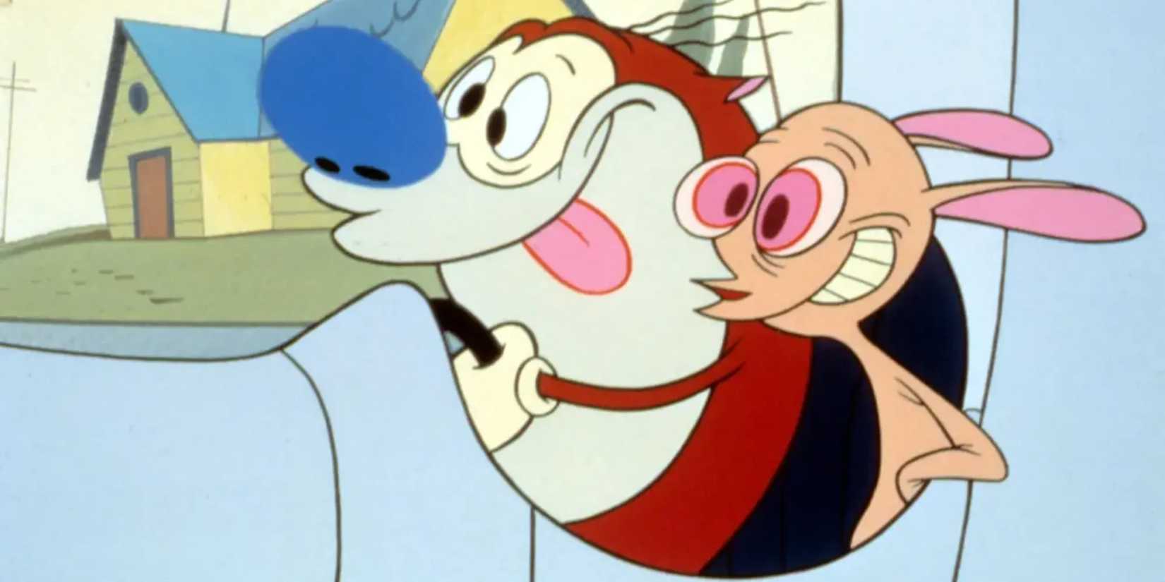 Ren and Stimpy drive in a car