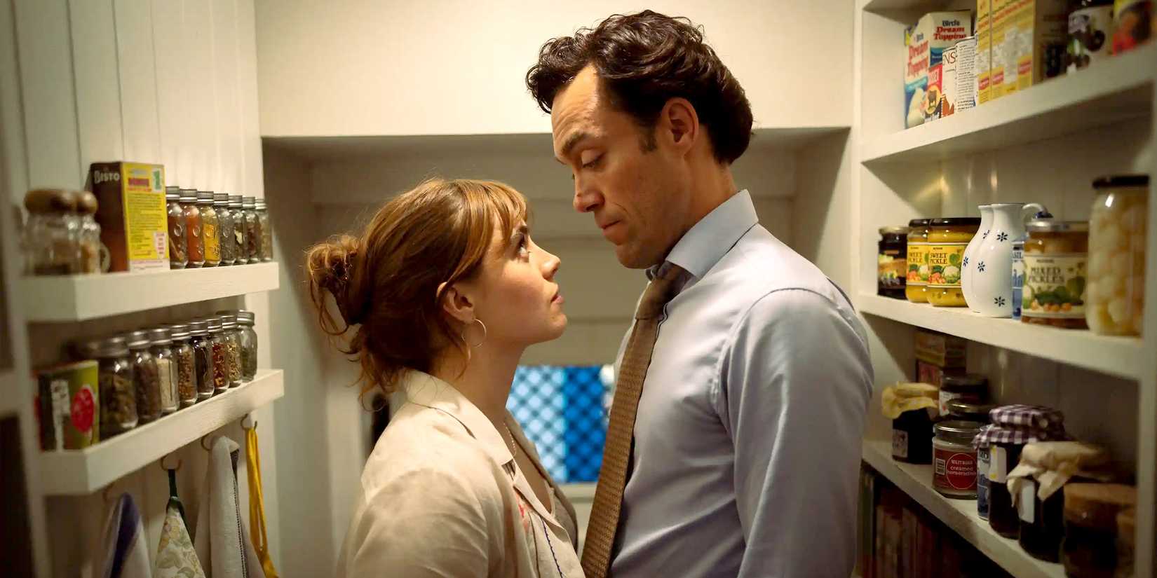 Bella Maclean and Alex Hassell in Rivals.