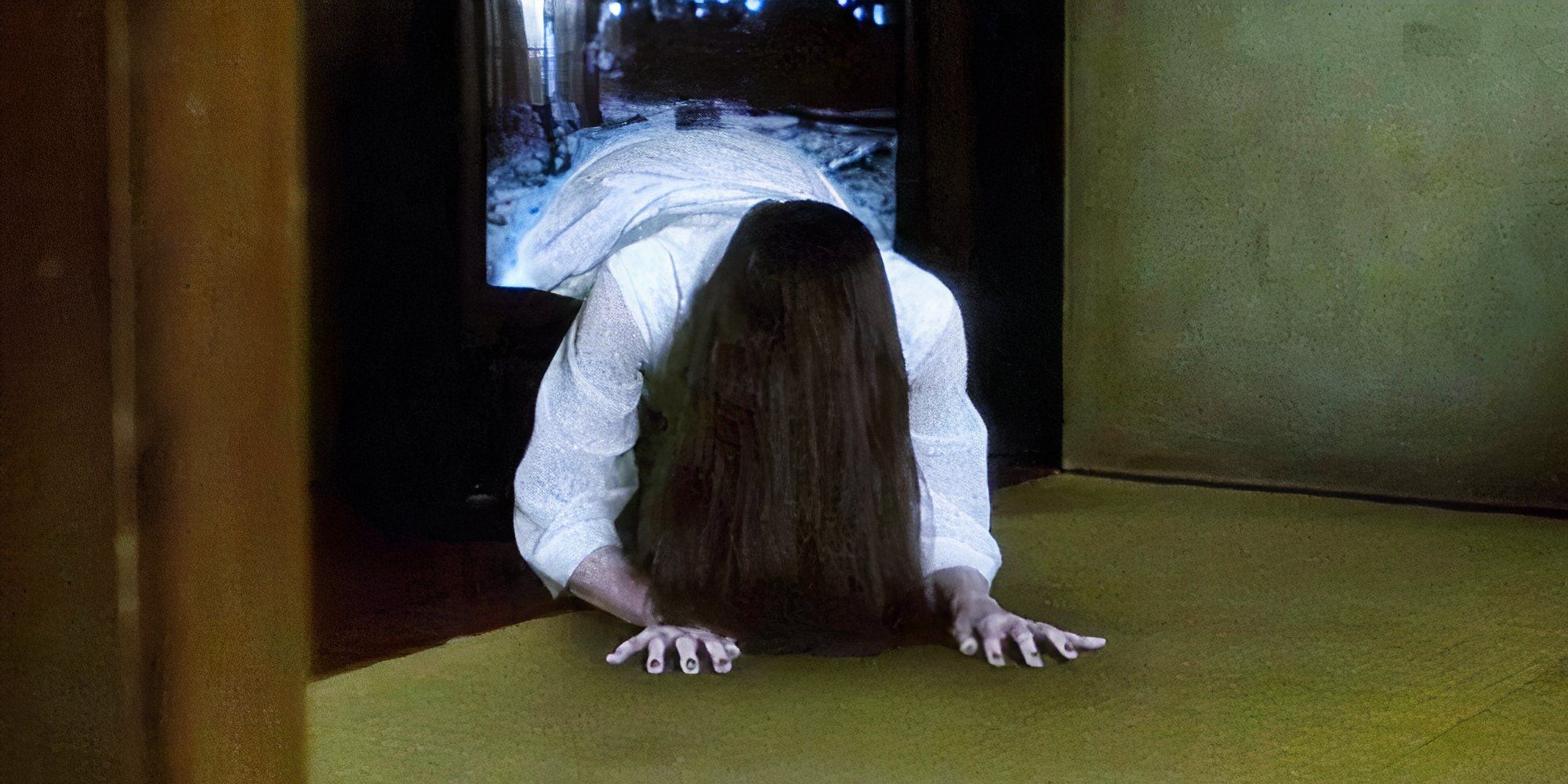 sadako emerges from the tv on way to kill in Ringu