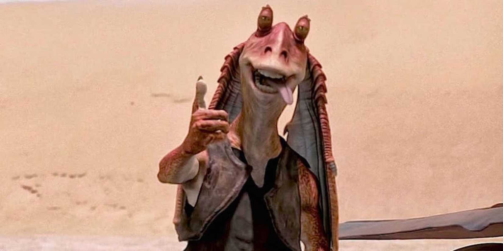 Jar Jar Binks doing a thumbs up in 'Star Wars: Episode 1 - The Phantom Menace.'
