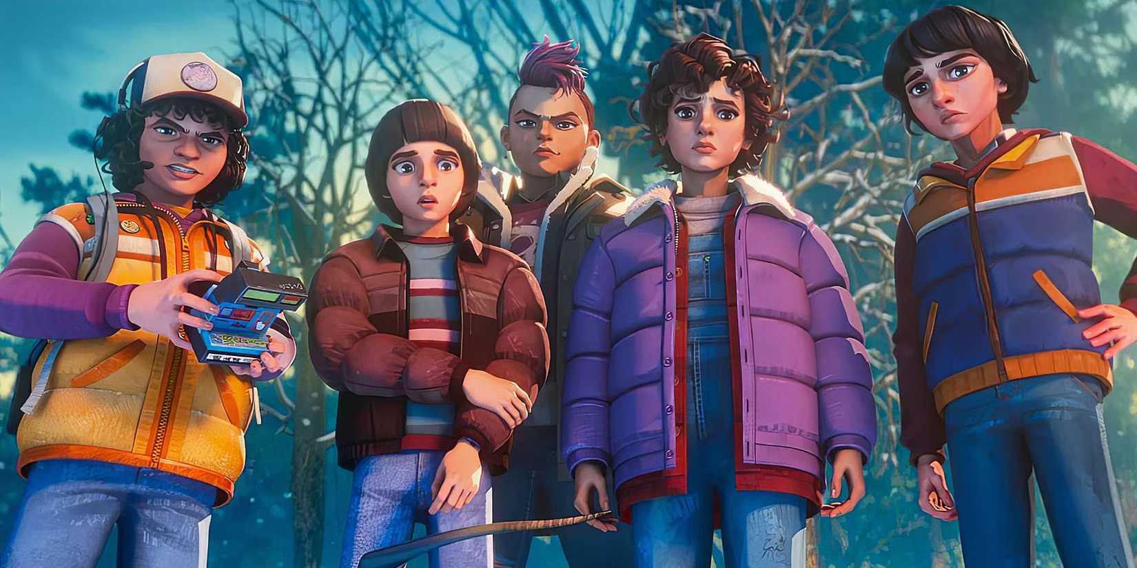 Dustin, Will, Nikki, Eleven, and Mike from Stranger Things: Tales From '85.