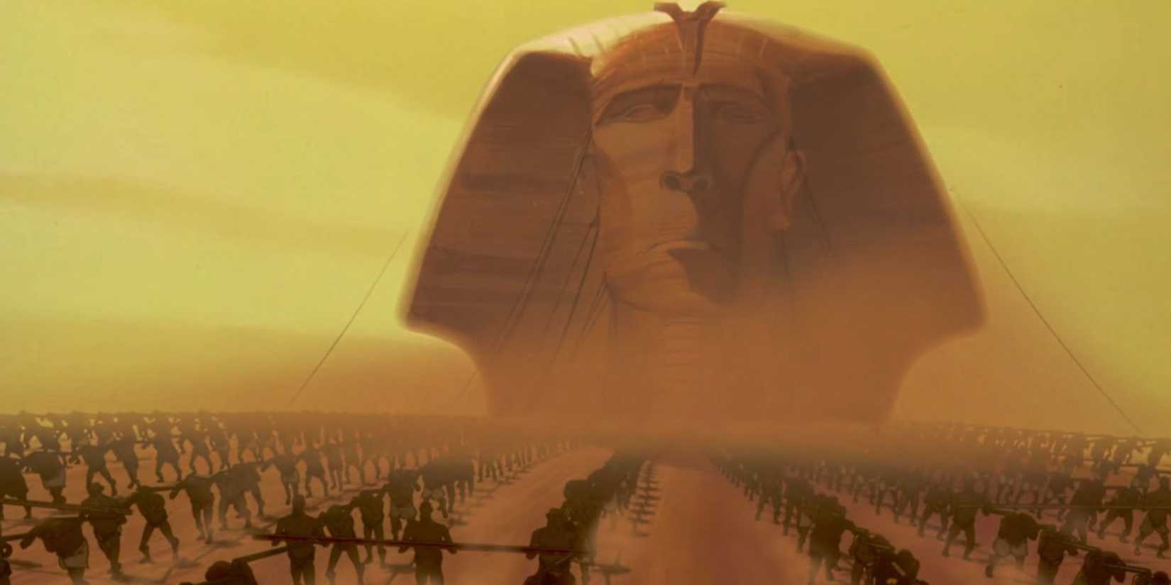 Hebrew slaves work under the shadow of a monument to Seti I