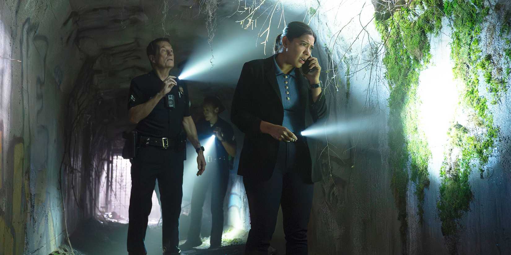 Lisseth Chavez and Brent Huff in the LA tunnels investigating a case in The Rookie