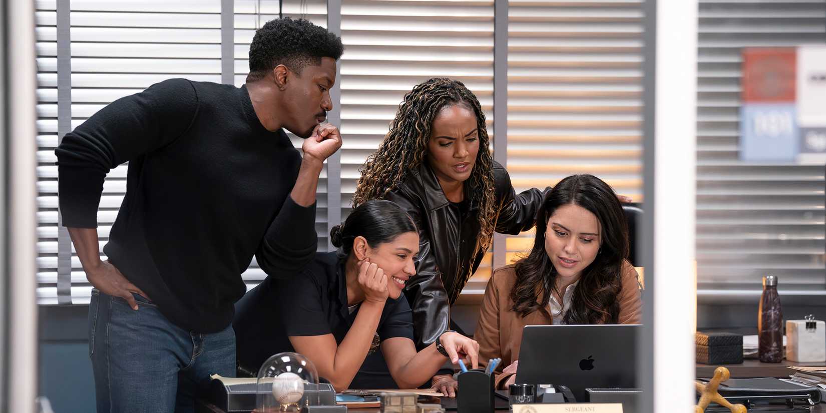 Tru Valentino, Lisseth Chavez, Mekia Cox, and Alyssa Diaz in The Rookie Season 8 Episode 17